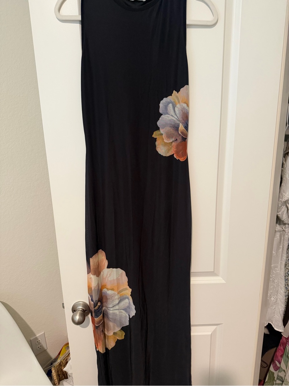 Peppermayo Black Maxi Skirt with Orange & Purple Floral Print